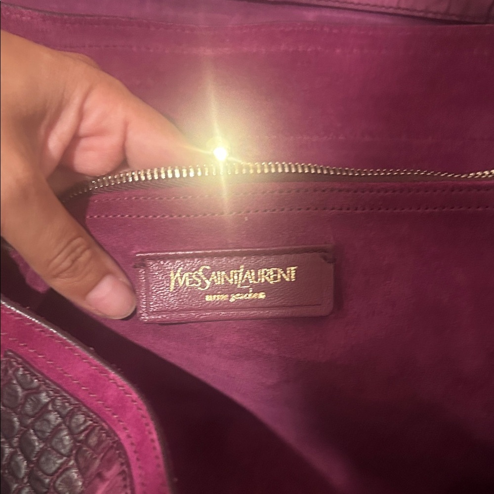 Yves Saint Laurent Plum Purple Croc-Embossed Satchel with Gold Hardware - Picture 9 of 9